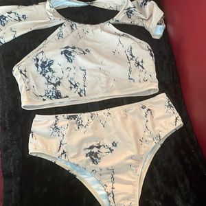 Shein 2pc beige/blue tye dyed swimwear. Never worn I original bag